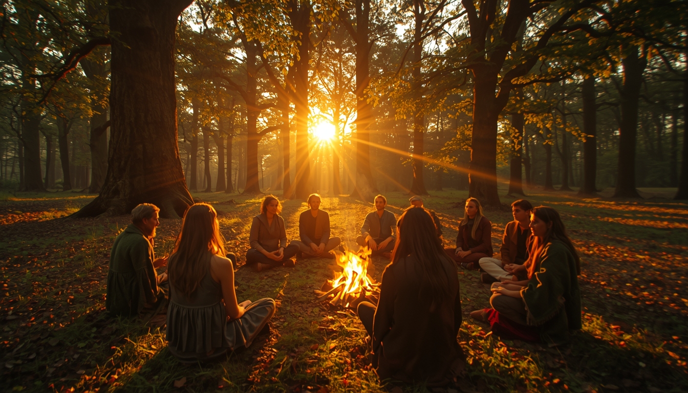 Lucid-origin Photorealistic scene of a group of men and women sitting cross-legged in a circl-0-2-
