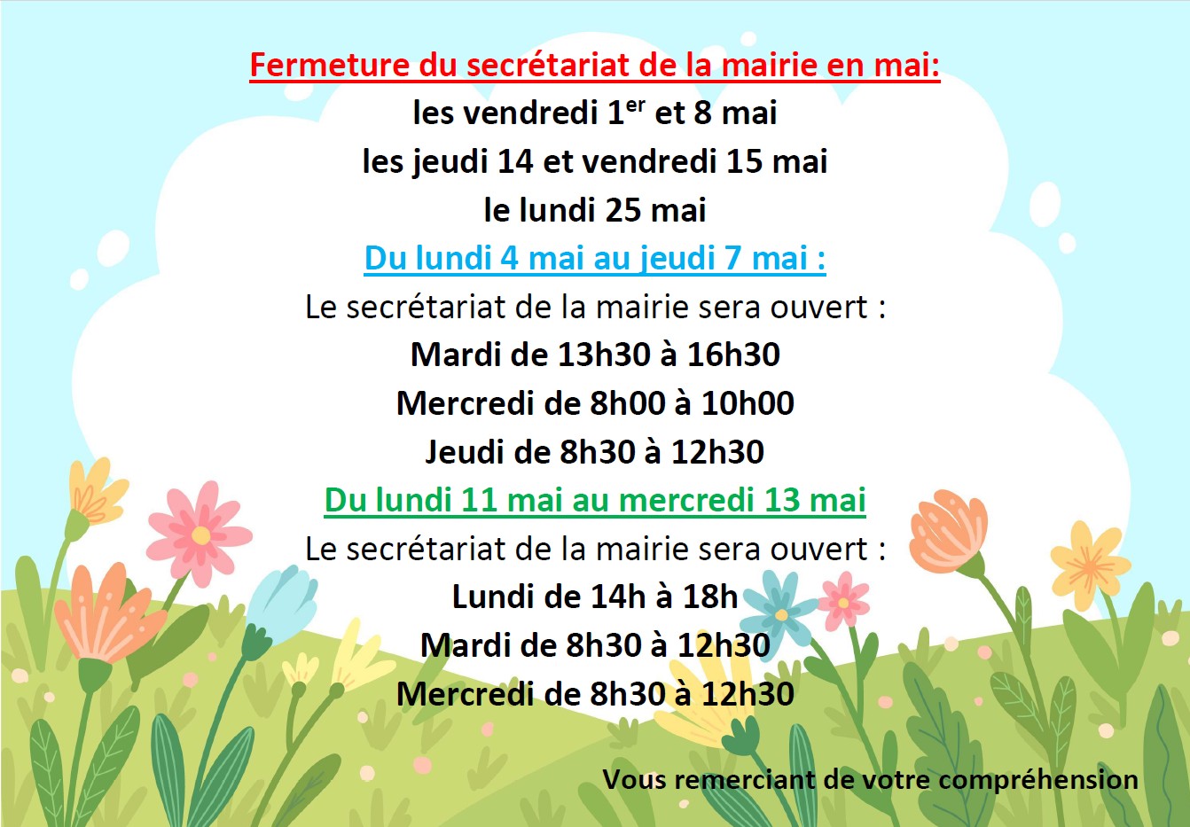 Horaires mairie mai 2026