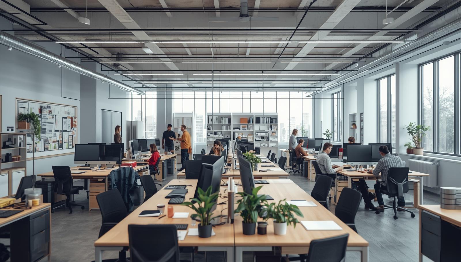 Organisation-d-entreprise-structuree-espace-de-travail-organise-et-methodique-professionnels-travaillant-de-maniere-ordonnee-tableaux-de-planification-processus-clairs-environnement-de-bureau-bien-organise-photo-realiste