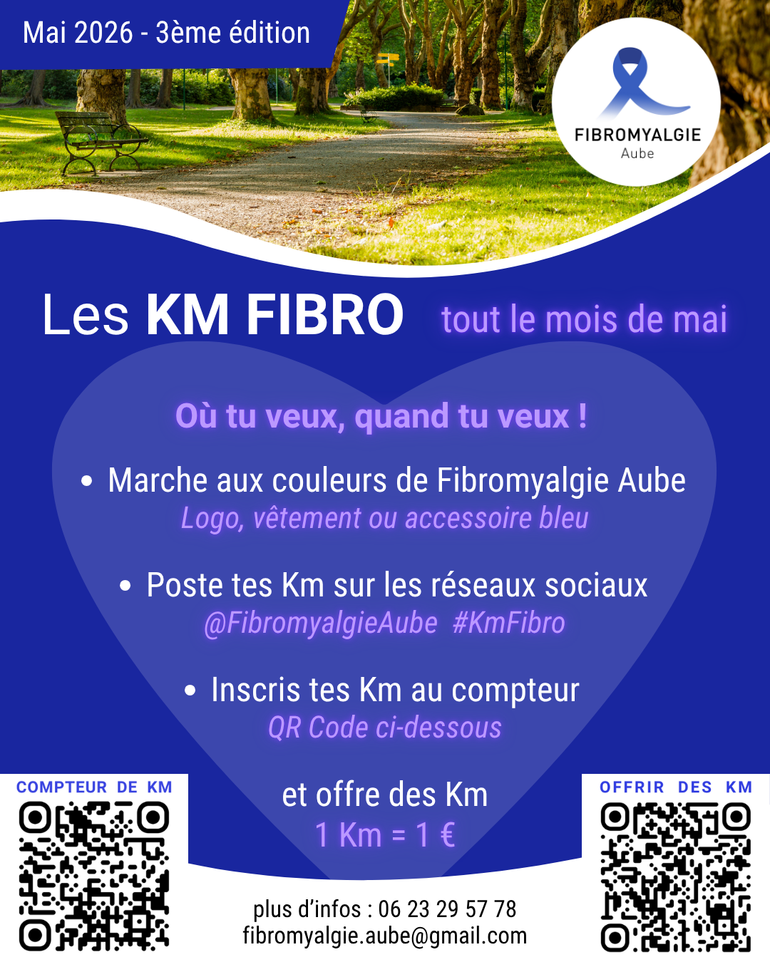 Les KM FIBRO 2026, 3ème édition, une action originale de l'association FIBROMYALGIE AUBE durant tout le mois de mai.