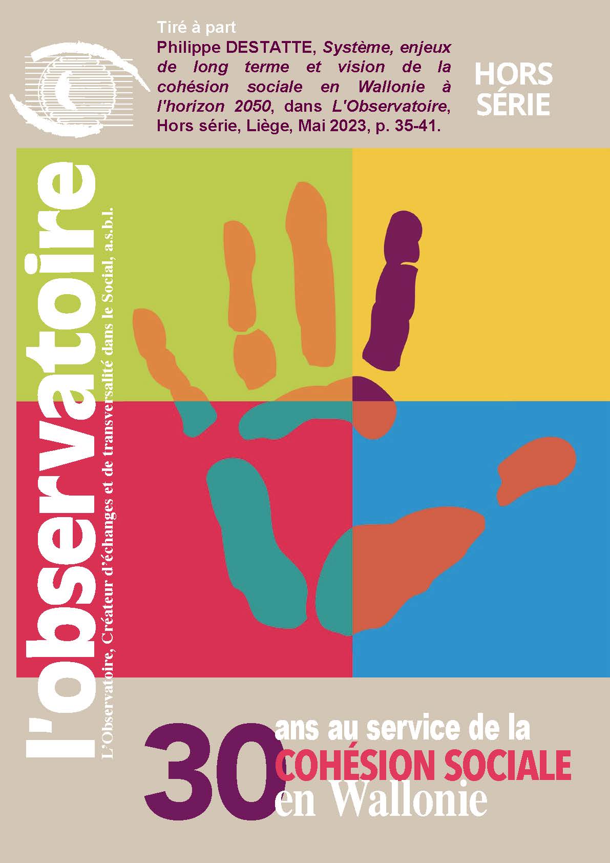 Philippe-Destatte Vision Cohesion-sociale Tire-a-part-Observatoire Mai 2023 Couverture