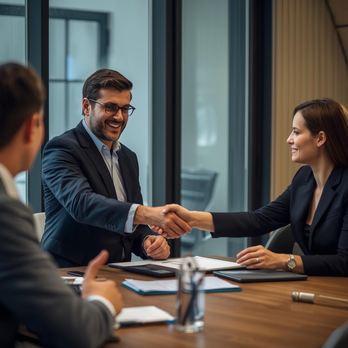 Photo-realiste-de-commerciaux-professionnels-en-reunion-d-affaires-avec-des-clients-d-entreprise-poignee-de-main-salle-de-reunion-moderne-presentation-commerciale-negociation-business-ambiance-professionnelle