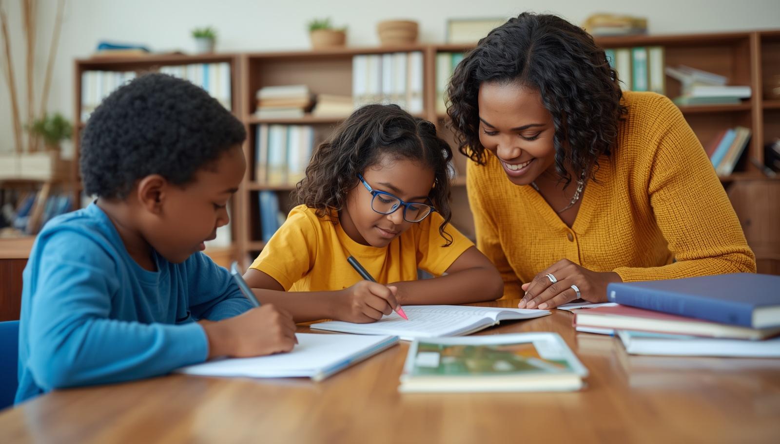 African-adults-helping-children-with-homework-tutoring-session-warm-and-supportive-learning-environment-adults-guiding-kids-with-schoolwork-at-table-books-and-notebooks-encouraging-atmosphere-bright-and-welcoming-space-professional-p