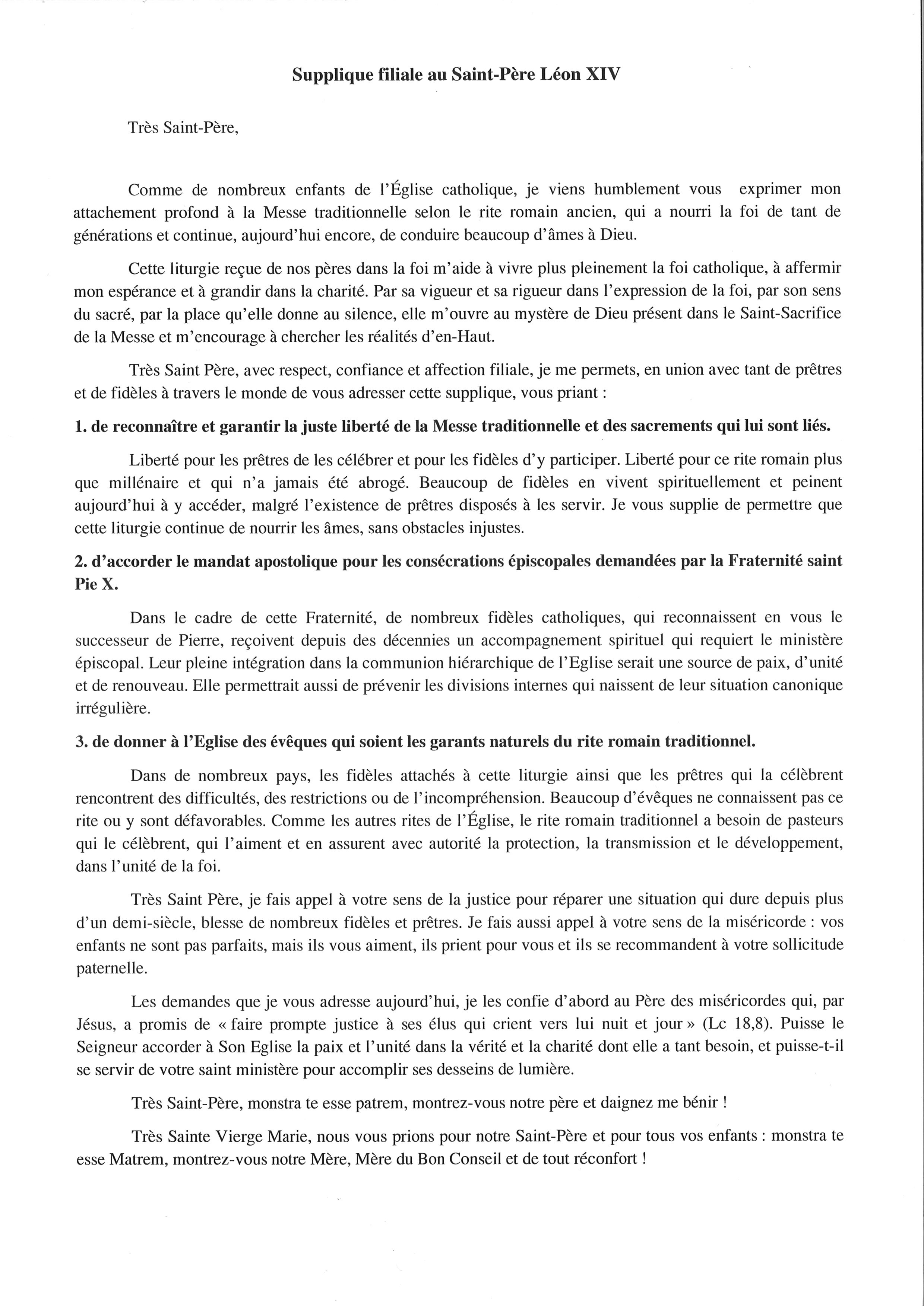 Supplication filiale au Pape
