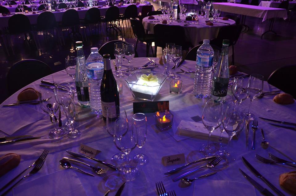 Centre de table avec gerbora et guirlande led blancs froid