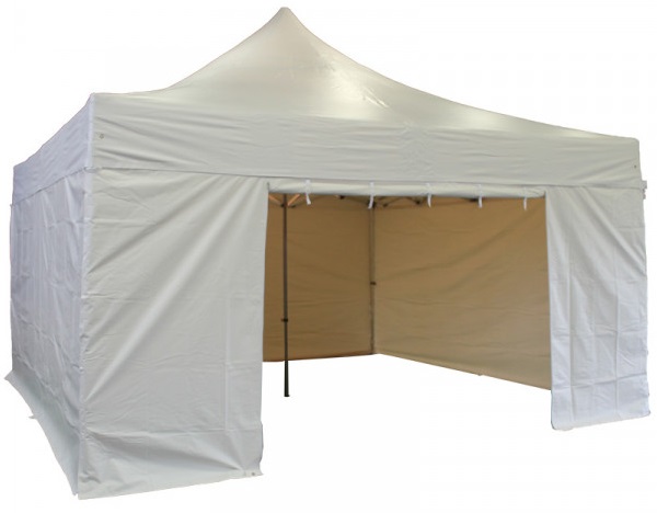 Tente easyup impermeable 5mx 5m avec murs blancs et fenetre cristal