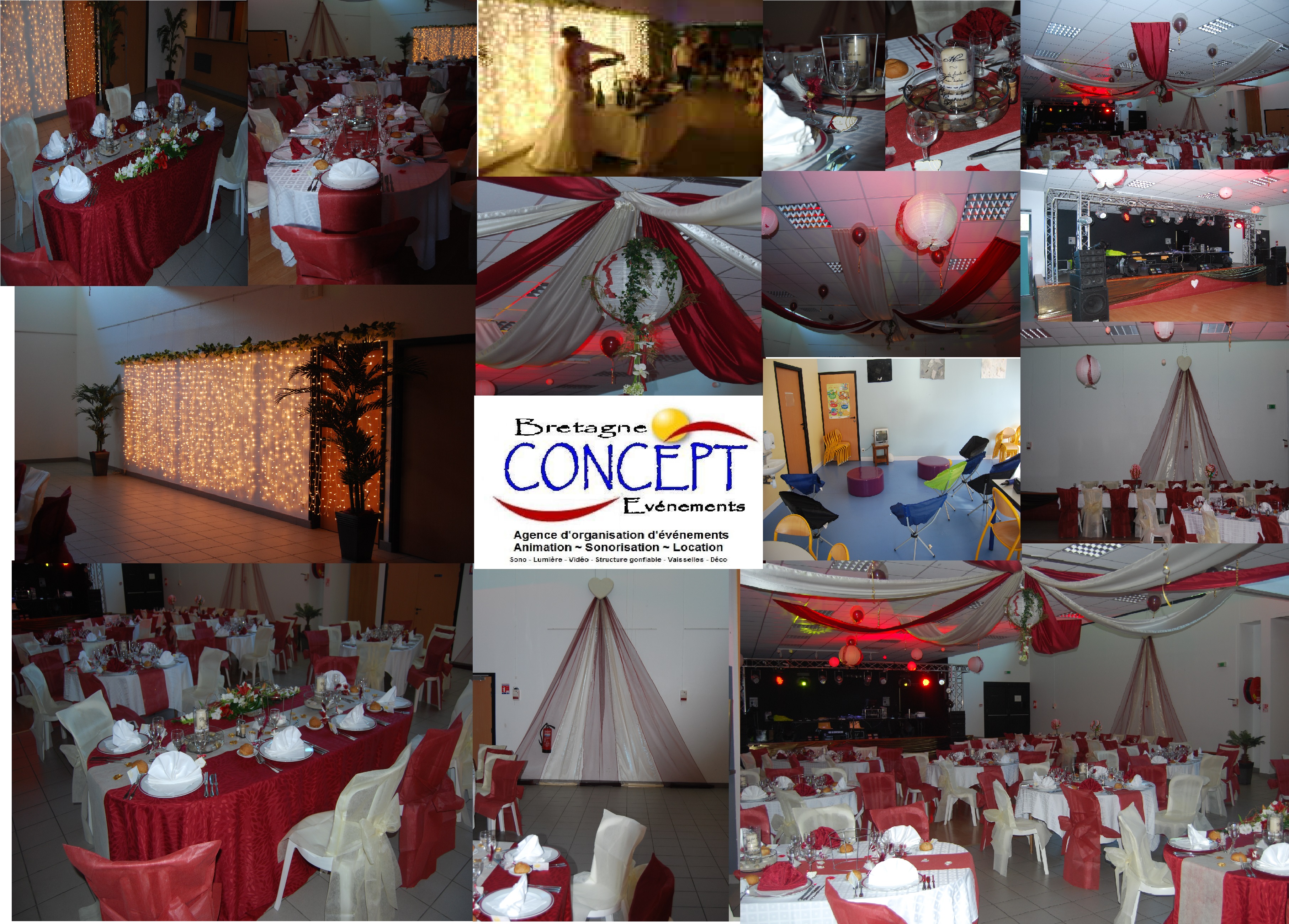 Exemple de decoration de salle realiser par nos equipes theme or bordeau blancs