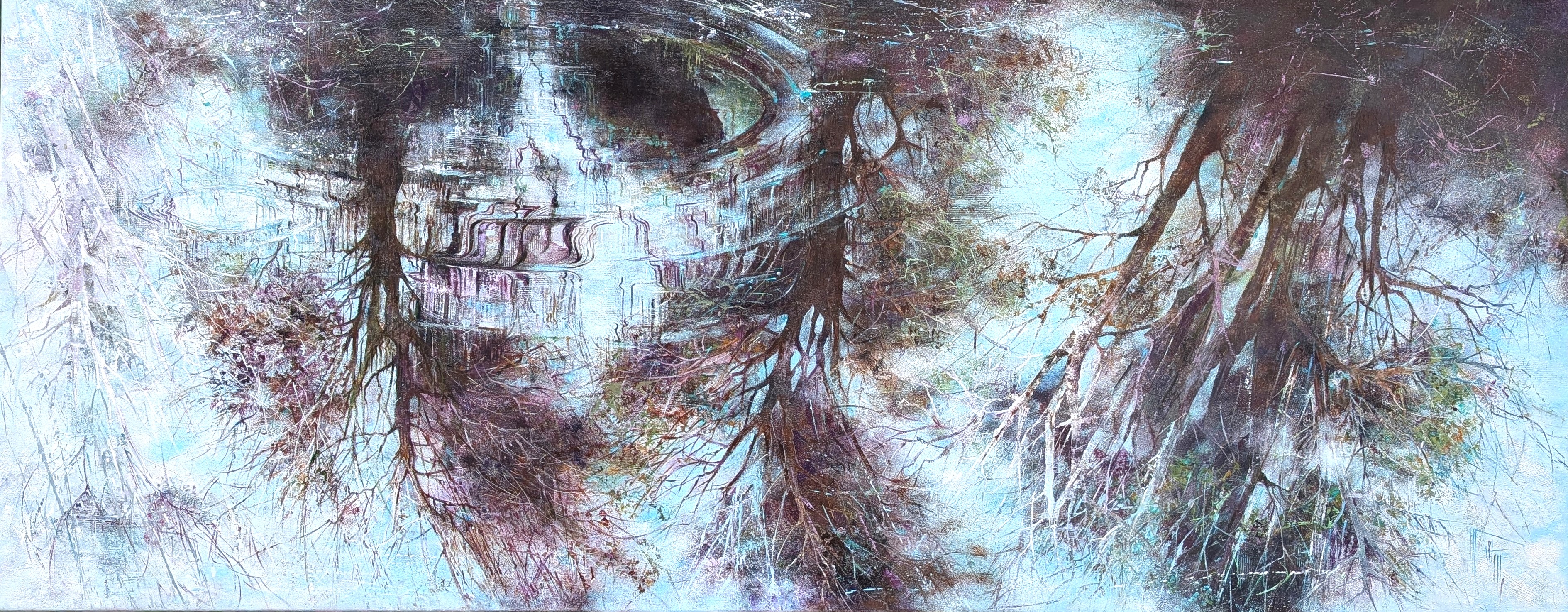 Nadine pillon racines du ciel peinture a l huile 200 x 80