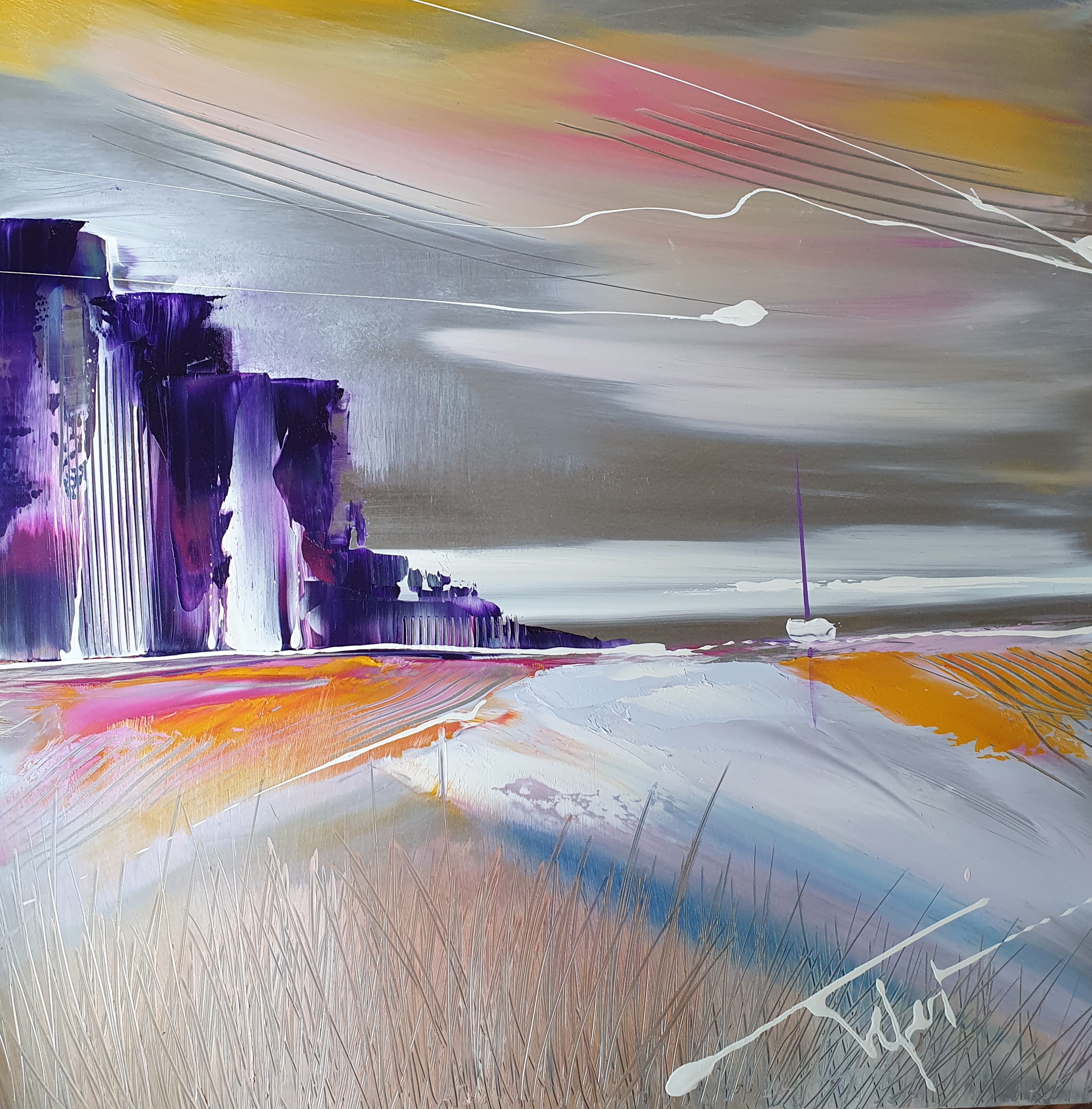 Aurore 2022 huile sur metal 40x40