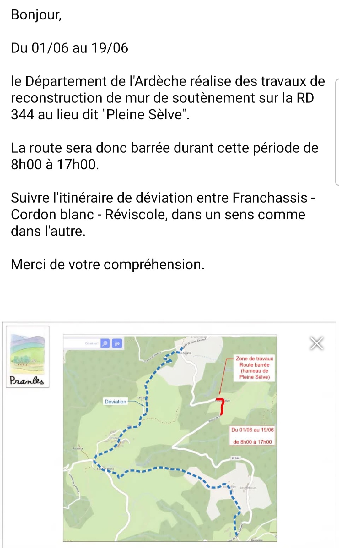 TRAVAUX route de saint Sauveur