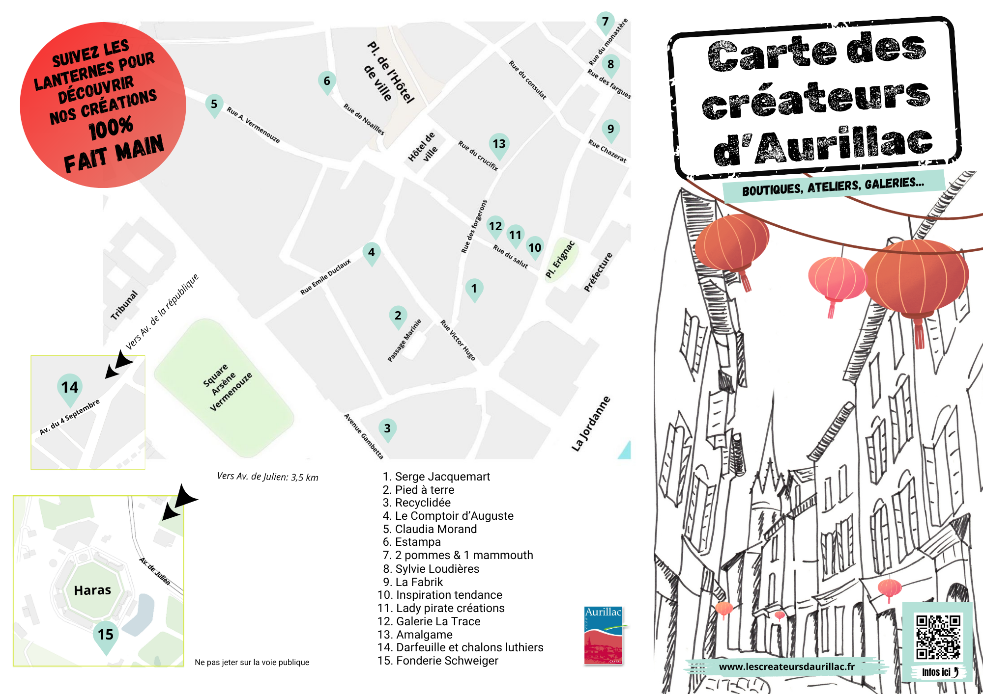 Carte des créateurs d'Aurillac. Edition 2026. Retrouvez tous les artisans d'art et artistes au cœur de notre ville.
