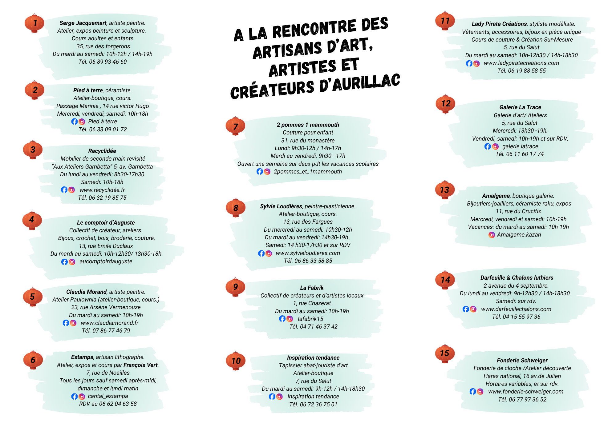 Carte des créateurs d'Aurillac. Edition 2026. Retrouvez tous les artisans d'art et artistes au cœur de notre ville.
