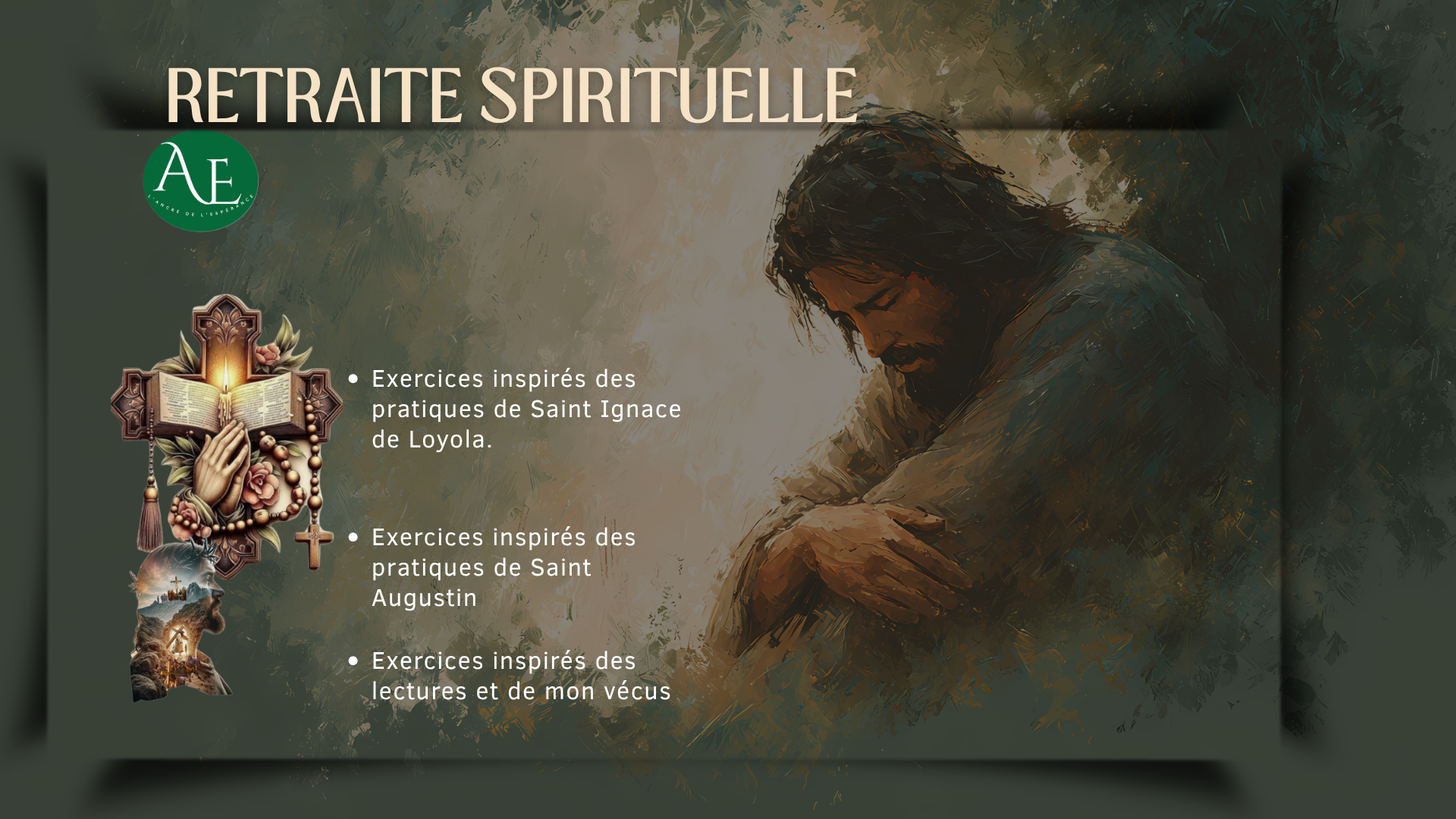 retraite spirituelle. Jésus qui prie en silence