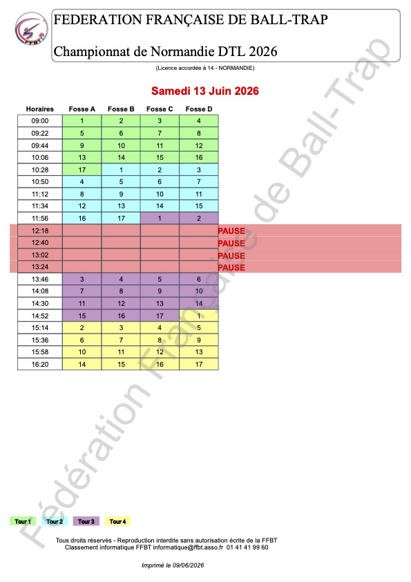 Planning horaires normandie dtl 2026 dimanche
