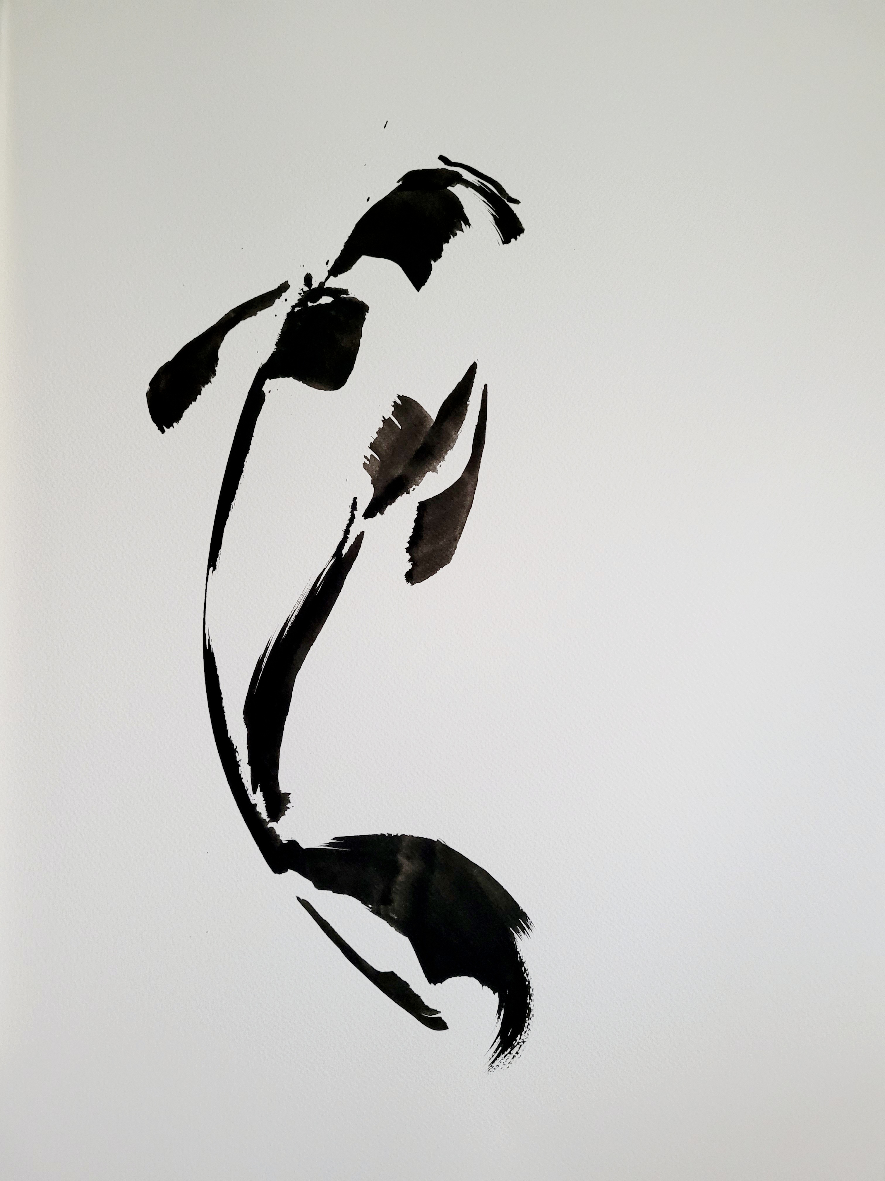 Koï nageant, encre de Chine, Laurence Bernard artiste peintre