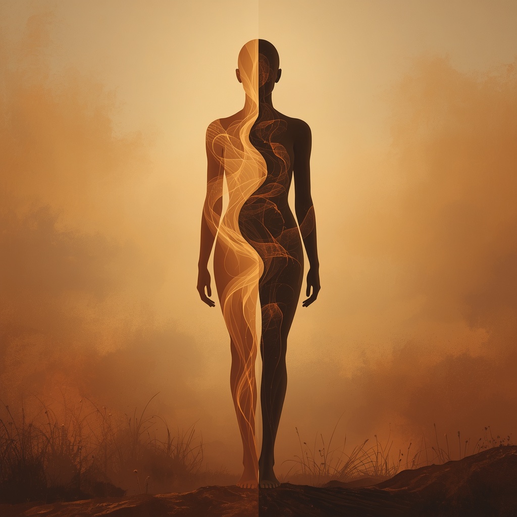 Lucid-origin A human silhouette with a calm posture standing in a natural environment- The si-0