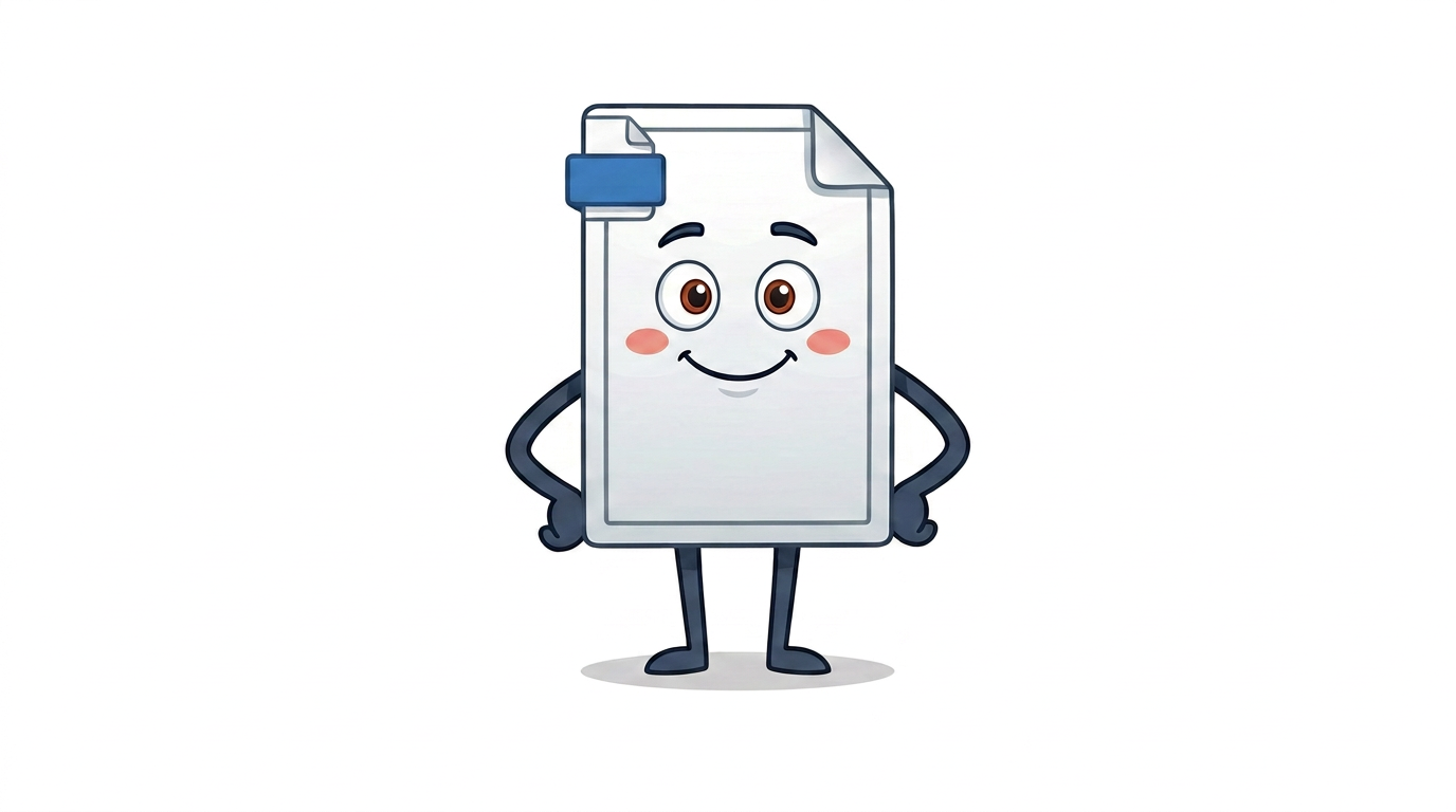 Milo est un petit document PDF blanc et bleu avec une expression douce et accueillante. Il sourit chaleureusement pour accompagner la présentation d'un sujet.
