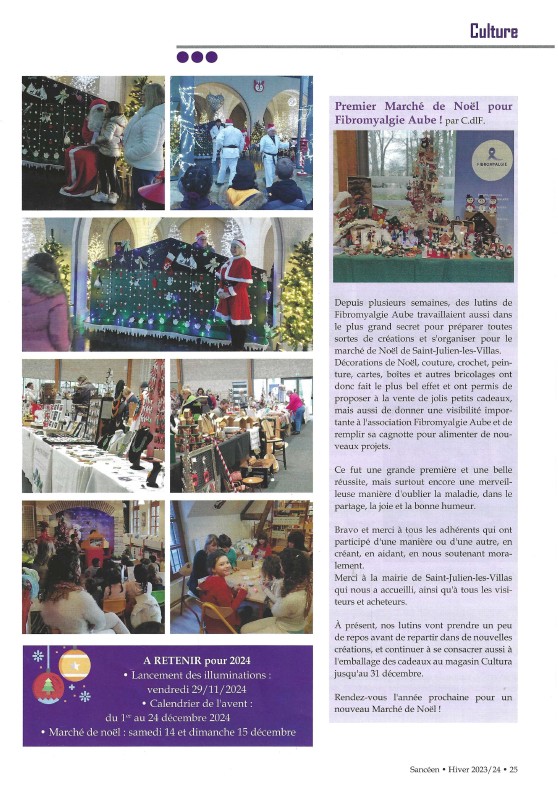 Article dans le magazine municipal Le Sancéen, Marché de Noël de Saint-Julien-les-Villas 2023.