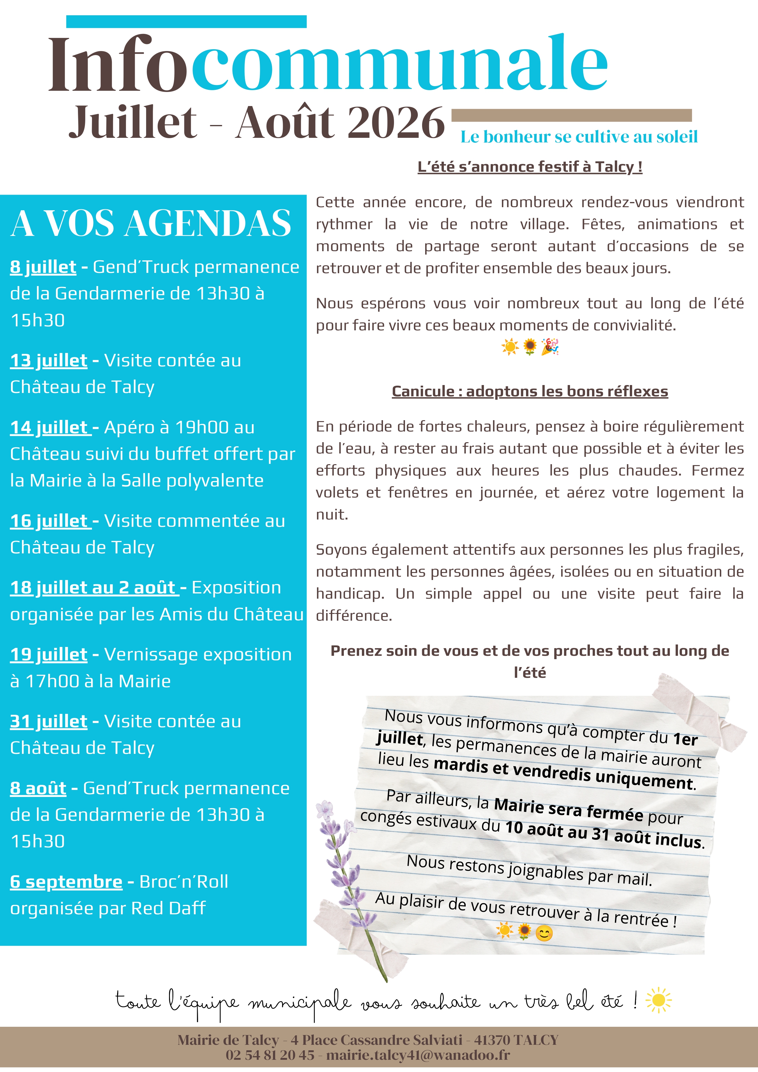 Info juillet aout