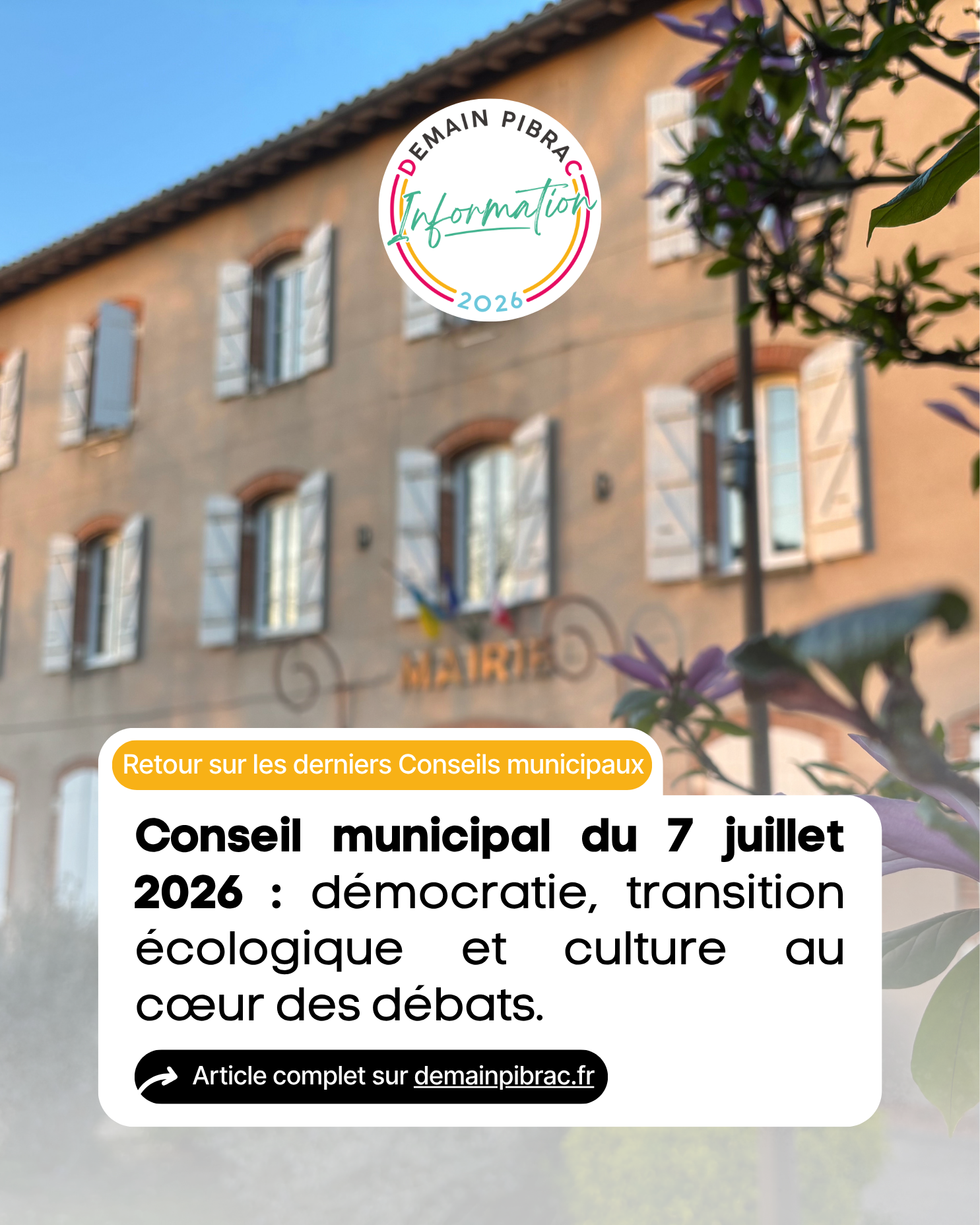 Retour sur le dernier Conseil Municipal du 07 juillet 2026