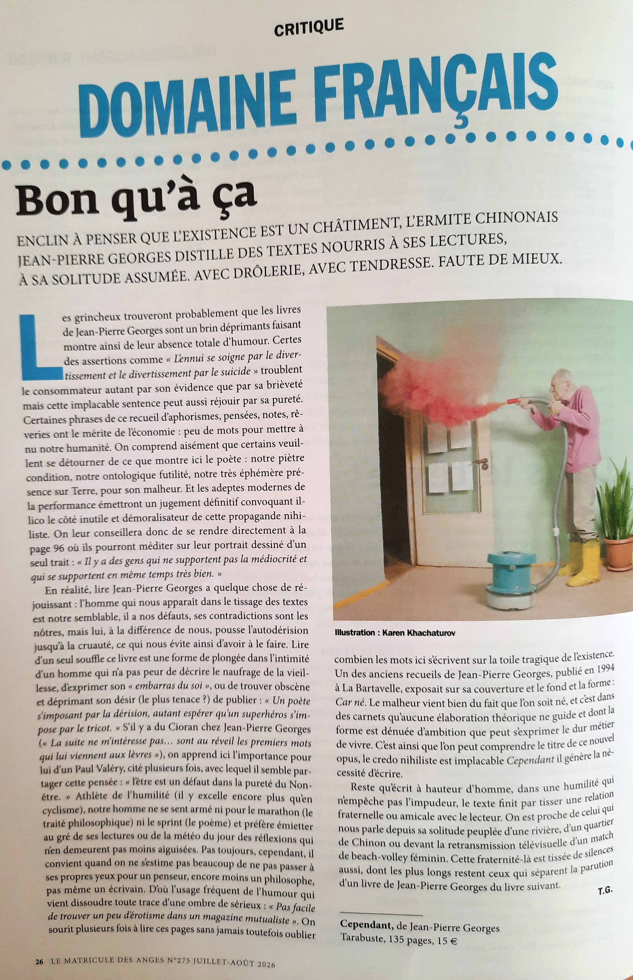 Le matricule des anges 275 juillet aout 2026 jp georges