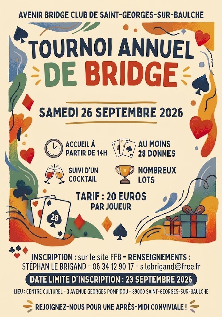 TOURNOI FESTIF - AVENIR BRIDGE CLUB - 26 septembre 2026