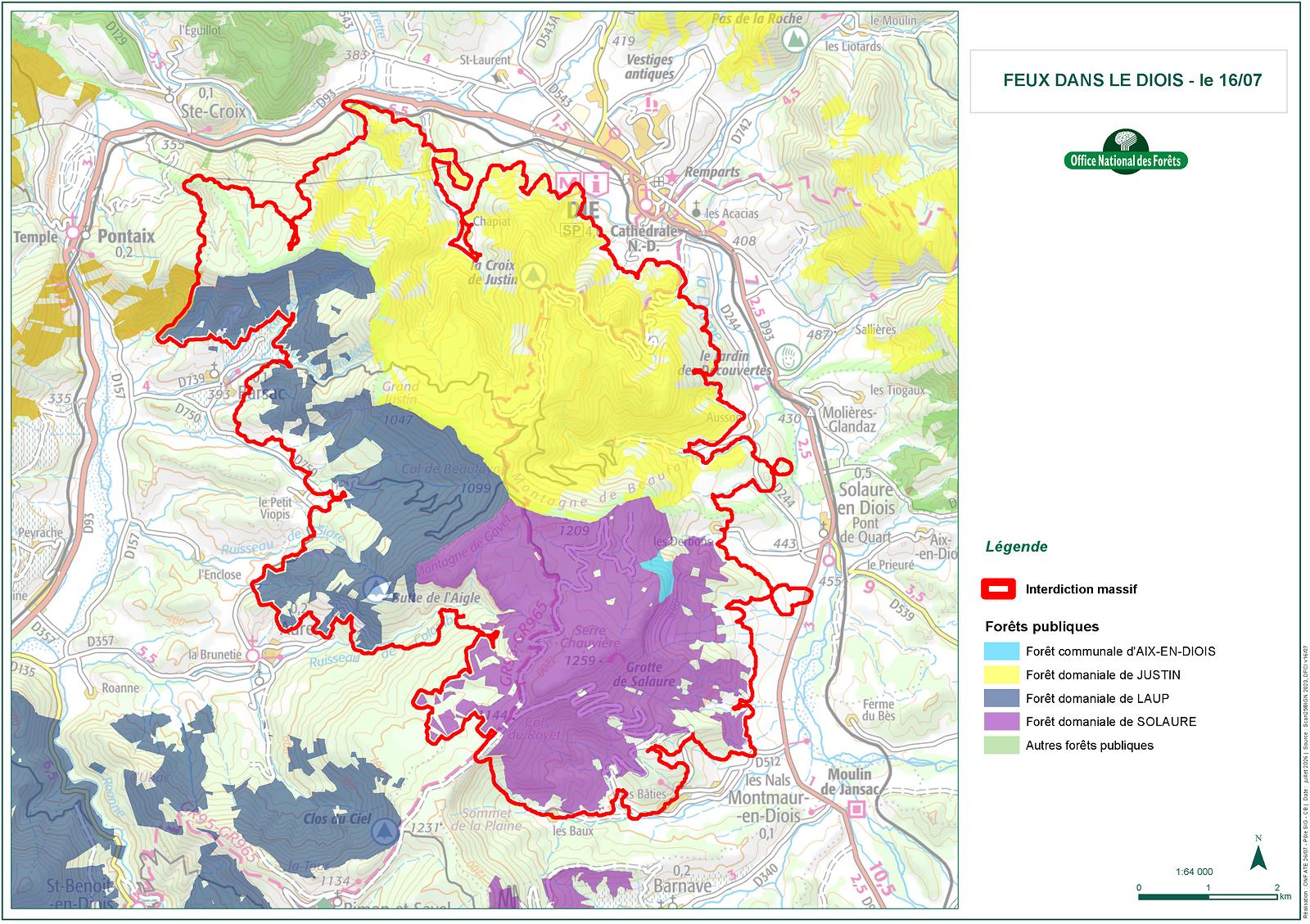Interdiction d'accès aux forêts de Justin, Laup et Solaure