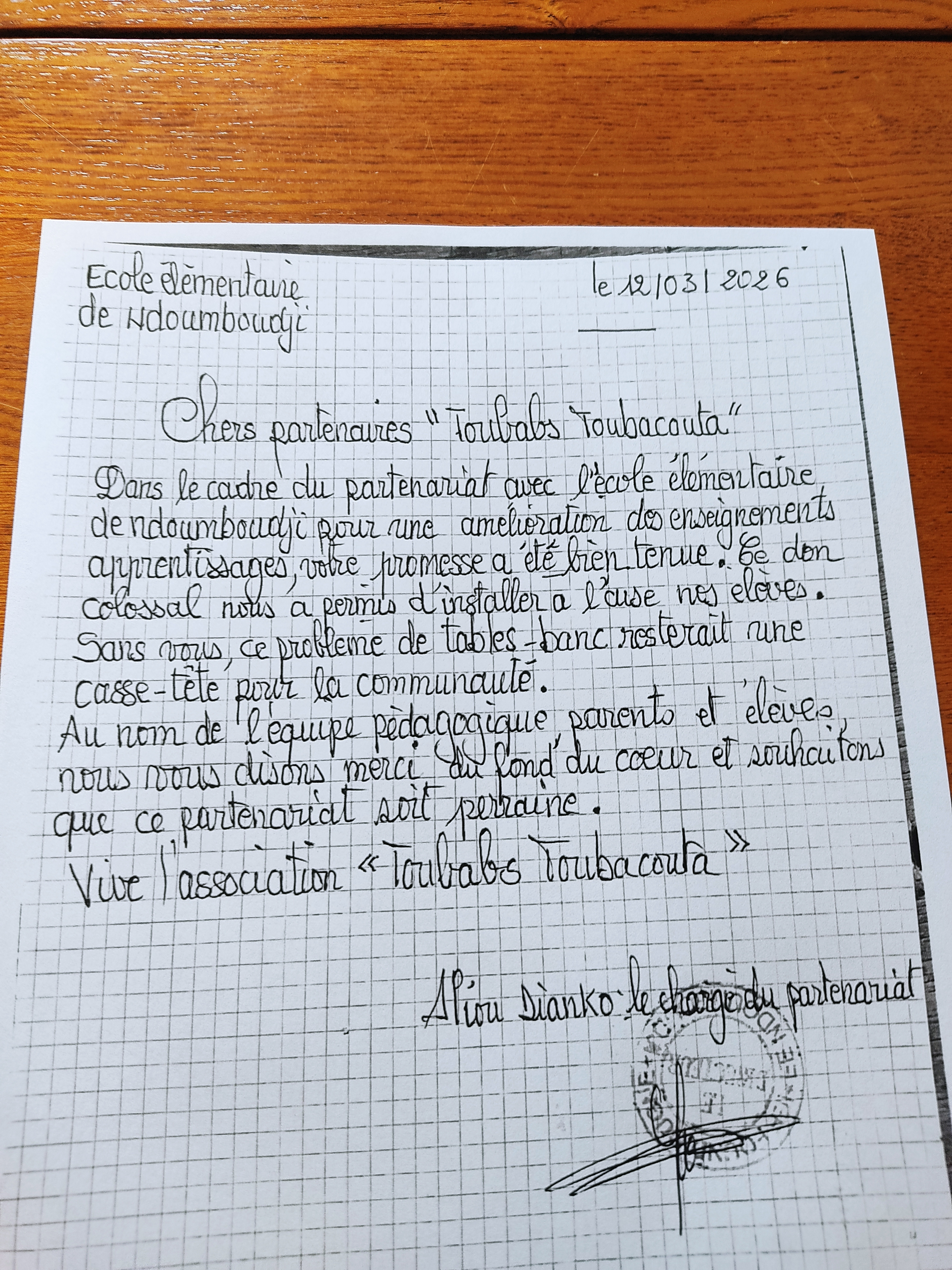 Remerciement directeur de l ecole