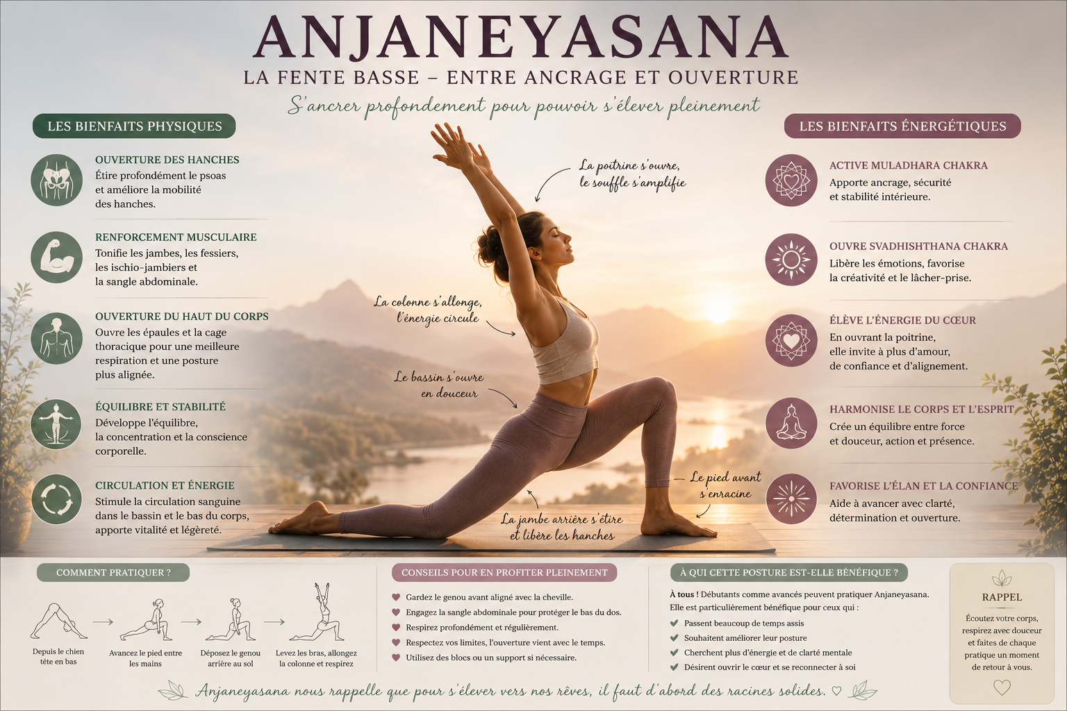 Anjaneyasana : entre terre et ciel, la posture du croissant de lune