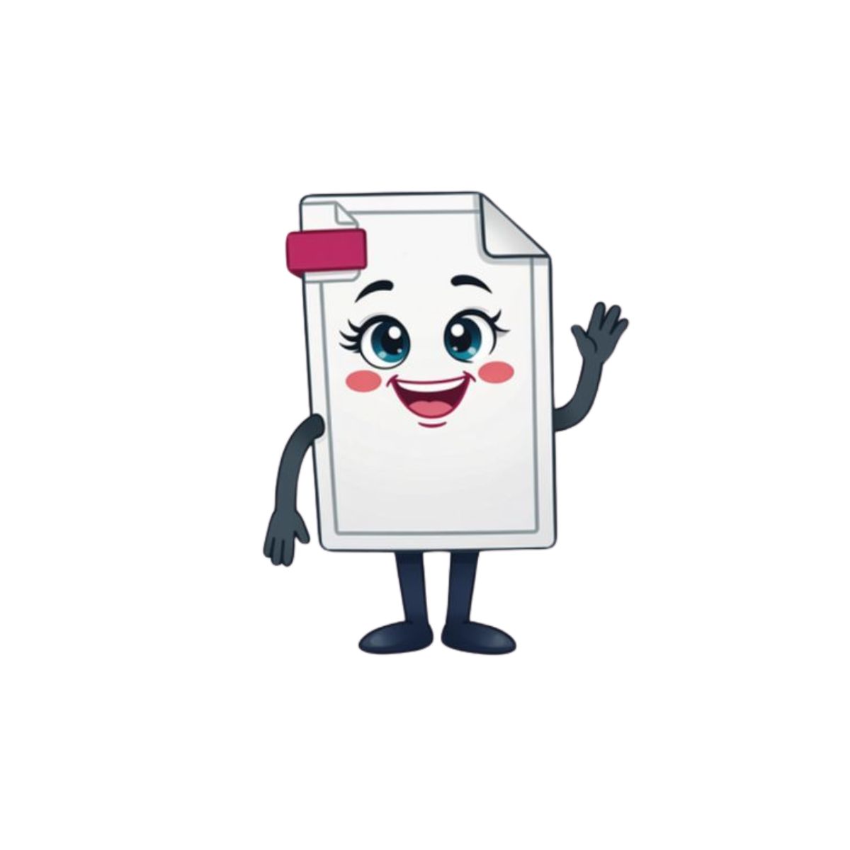 Milette est un petit document PDF blanc et framboise-bordeaux avec deux grands yeux ronds. Elle lève la main en signe de salutation amicale, avec un large sourire chaleureux.