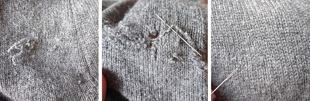 Remaillage d un pull cachemiree
