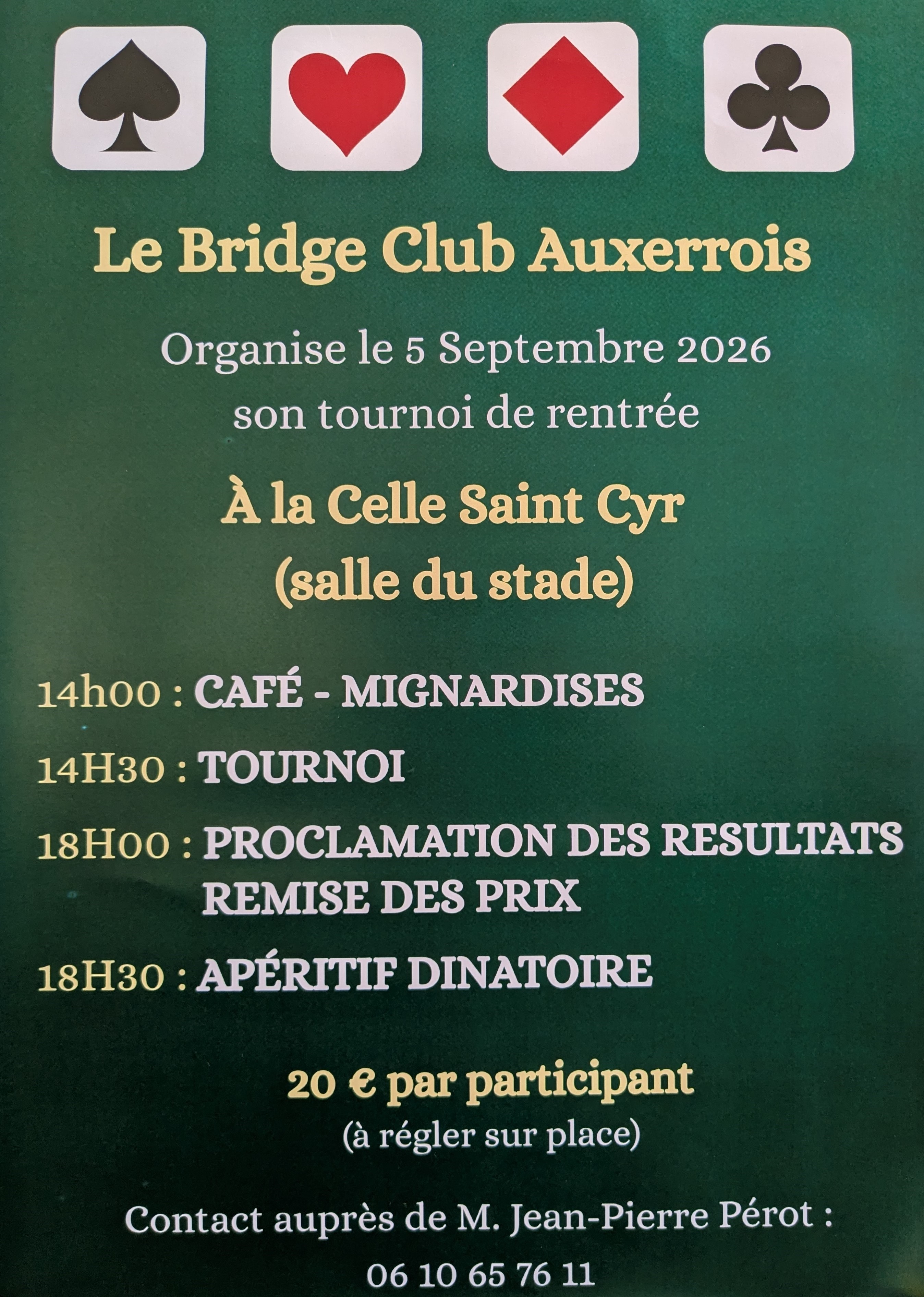 TOURNOI  FESTIF DU BRIDGE CLUB AUXERROIS   - 5 septembre 2026