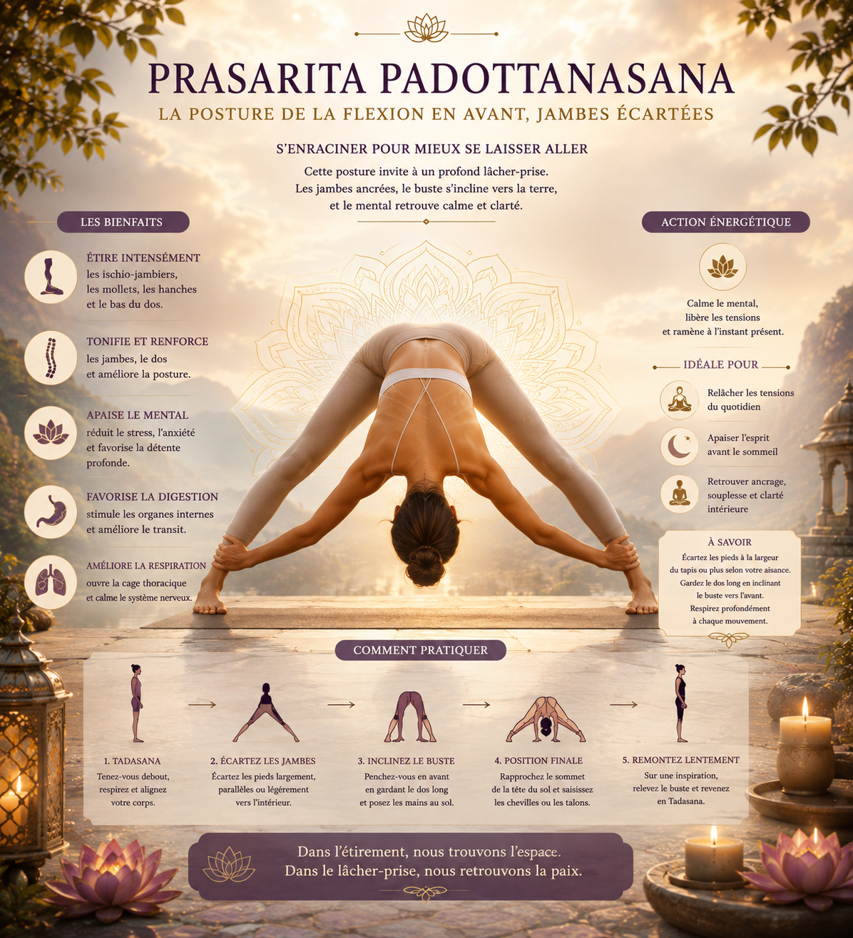 Prasarita Padottanasana, la posture de la flexion en avant, jambes écartées