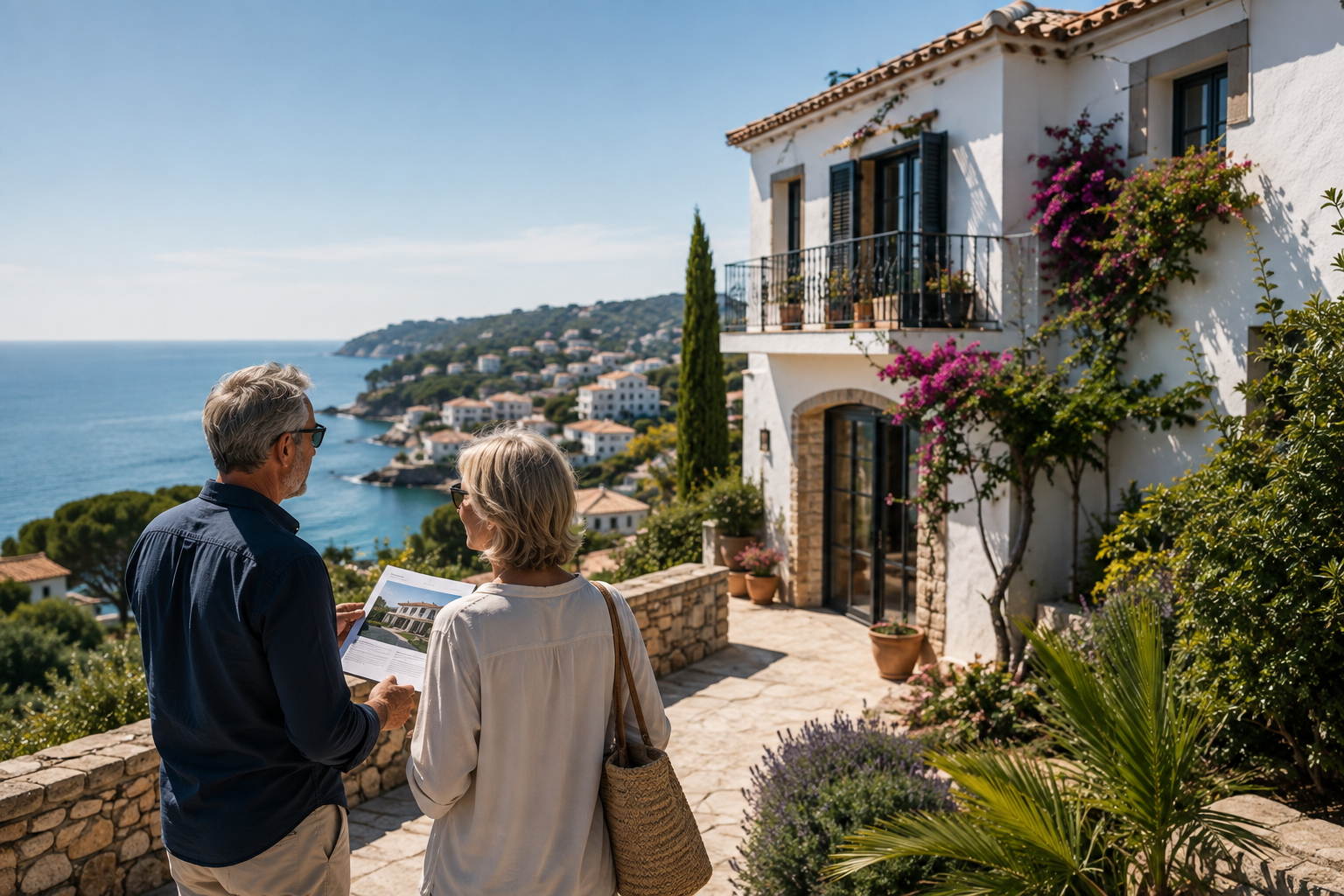 Couple de plus de 60 ans préparant un achat immobilier à l’étranger