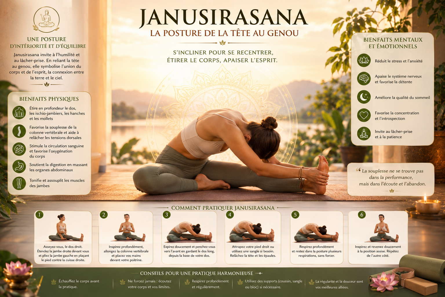 Janusirasana : la posture de la tête au genou