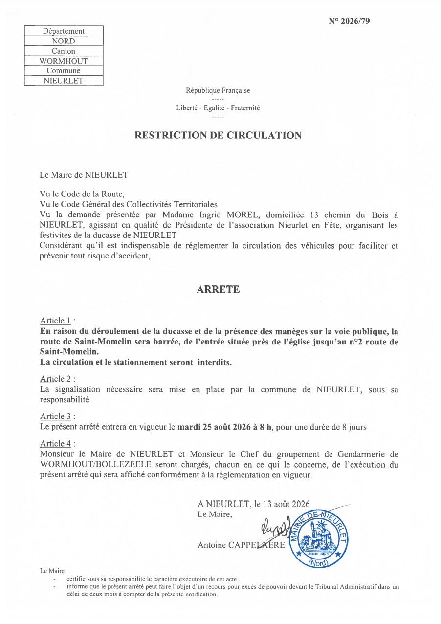 Arrete circulation ducasse