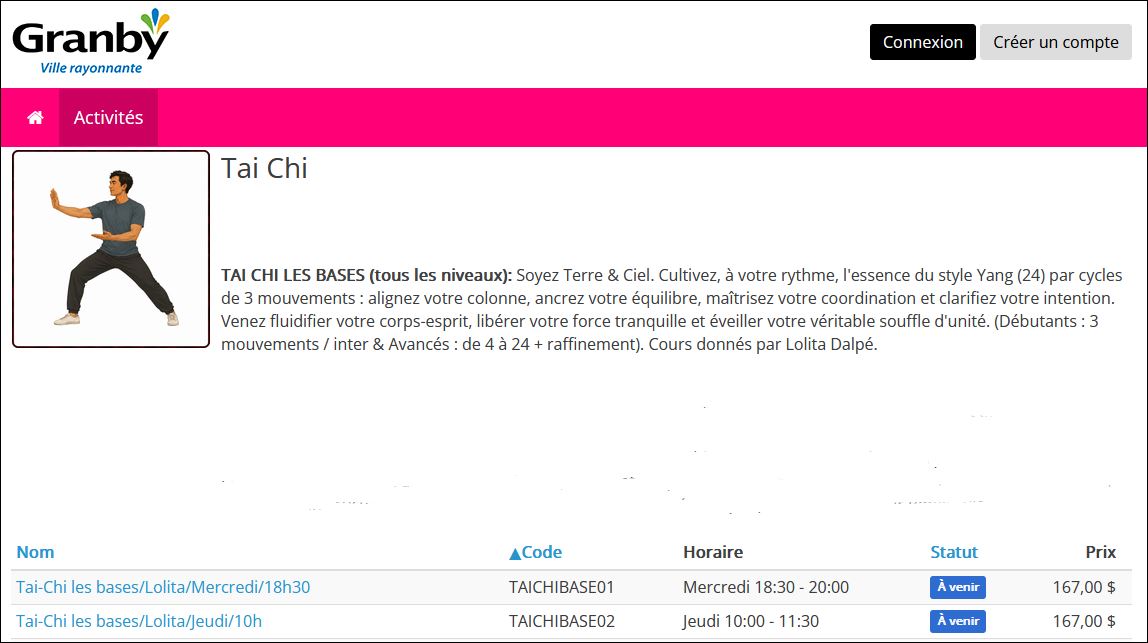 GRANBY Automne 2026 - Tai-chi les bases Forme Simplifiée Yang de 24 mouvements. Description.
