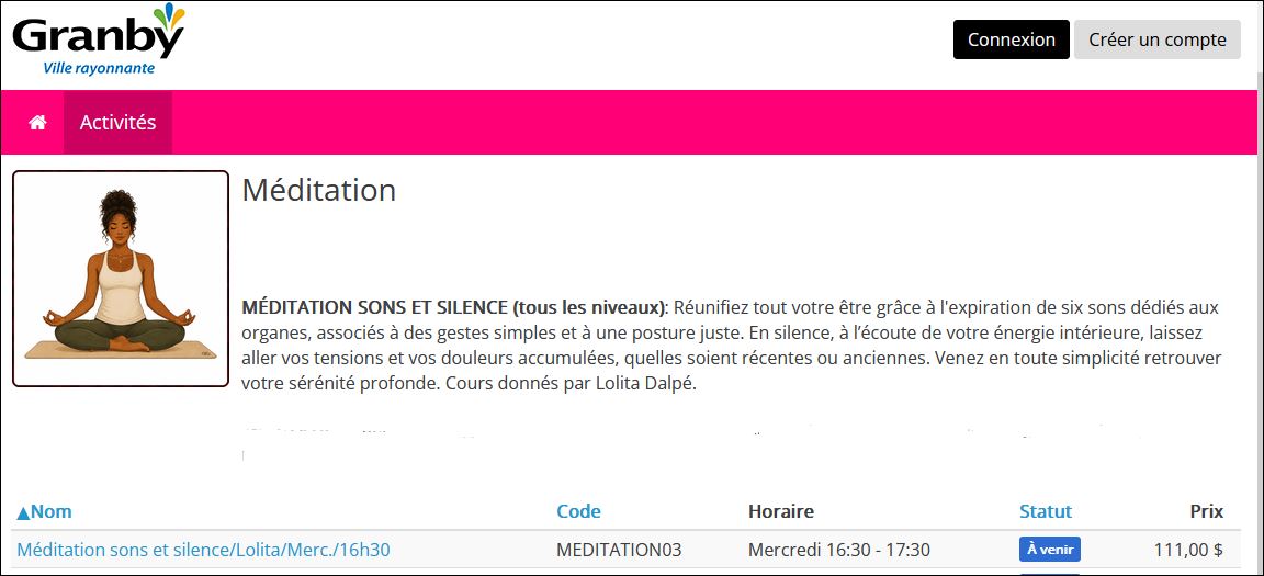 GRANBY Automne 2026 - MÉDITATION Sons et Silence - description