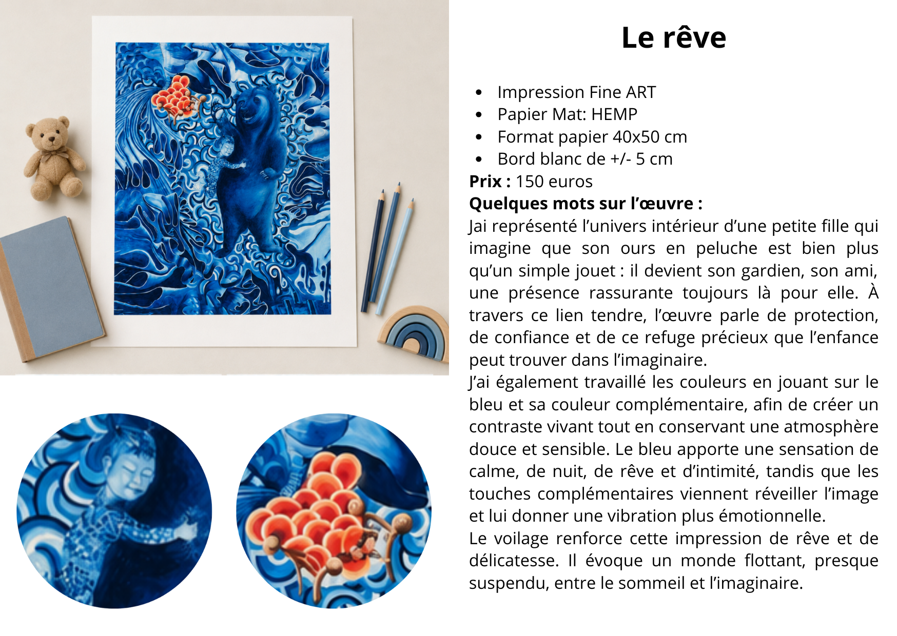 Lion sur la colline impression fine art papier mat hemp format papier 40x50 cm blanc de 5 cm 5 
