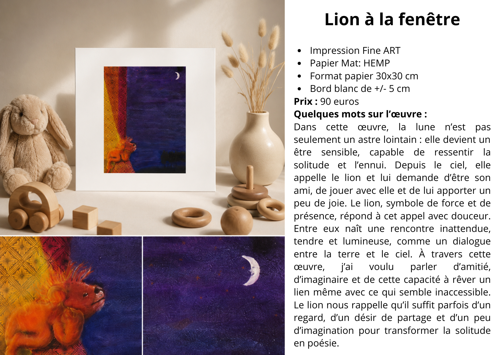 Lion sur la colline impression fine art papier mat hemp format papier 40x50 cm blanc de 5 cm 3 