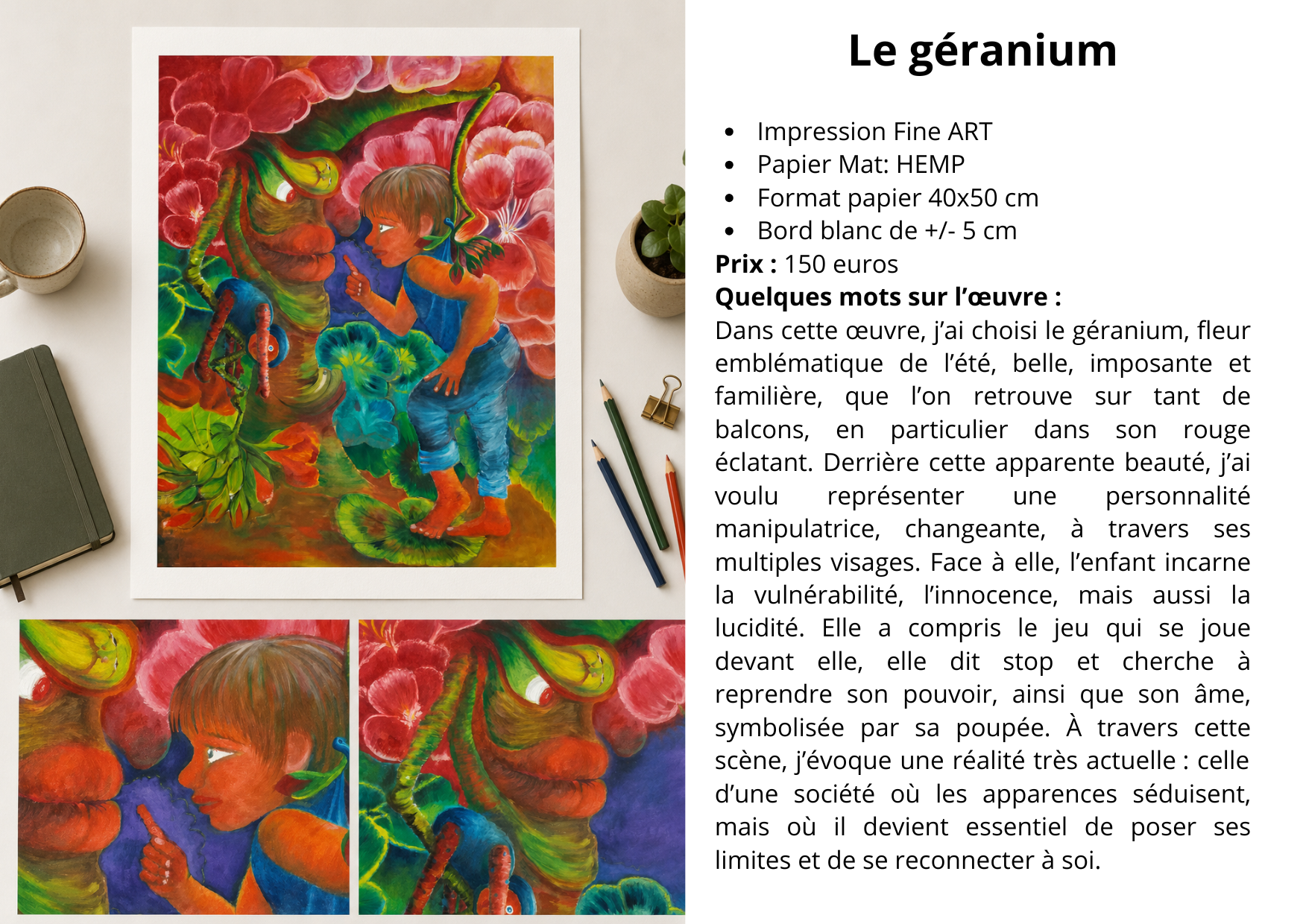 Lion sur la colline impression fine art papier mat hemp format papier 40x50 cm blanc de 5 cm