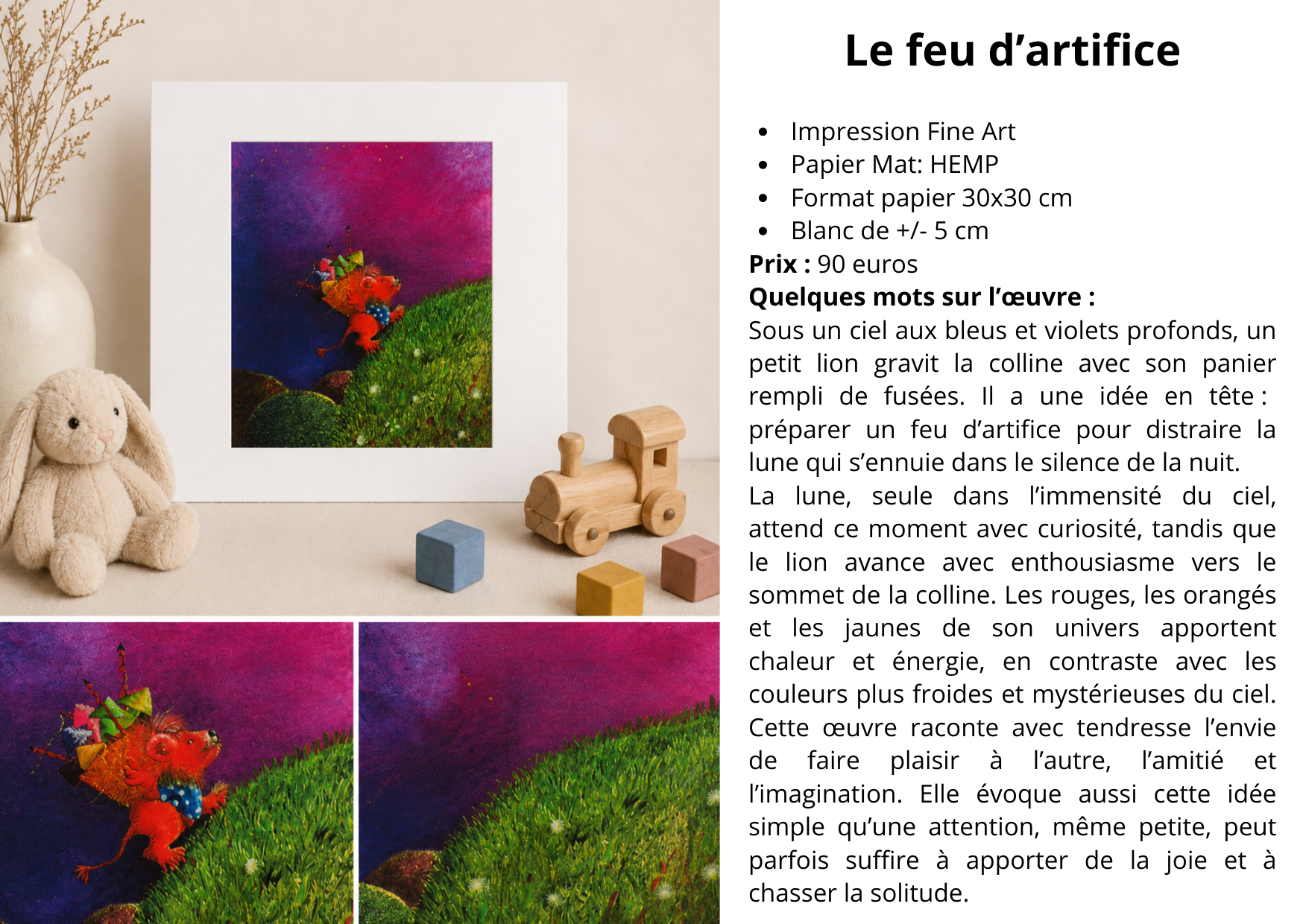 Lion sur la colline impression fine art papier mat hemp format papier 40x50 cm blanc de 5 cm 13 