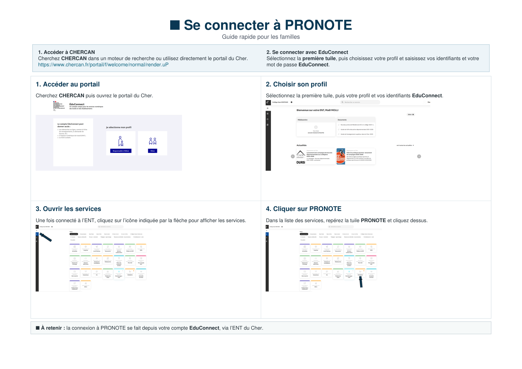 Pas à pas pour se connecter à Pronote