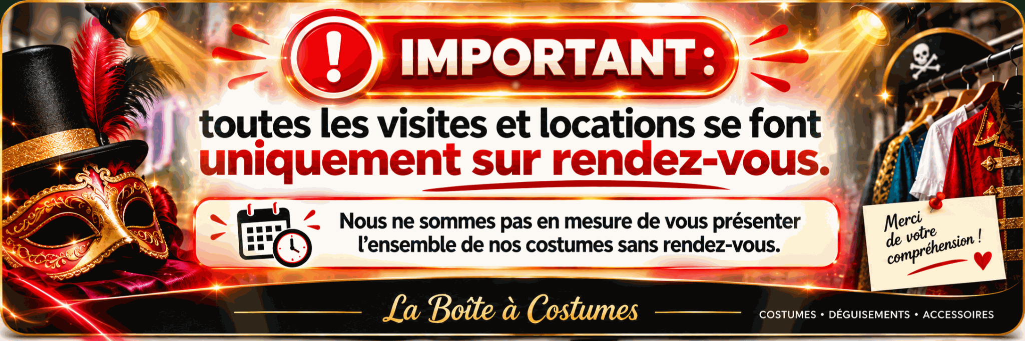 Banniere boite a costumes effet projecteurs