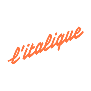 Logo L'italique - Studio Graphique de couleur orange, écrit en diagonale