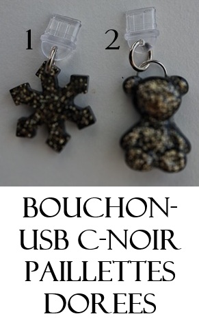 Bouchon usb c noir paill d