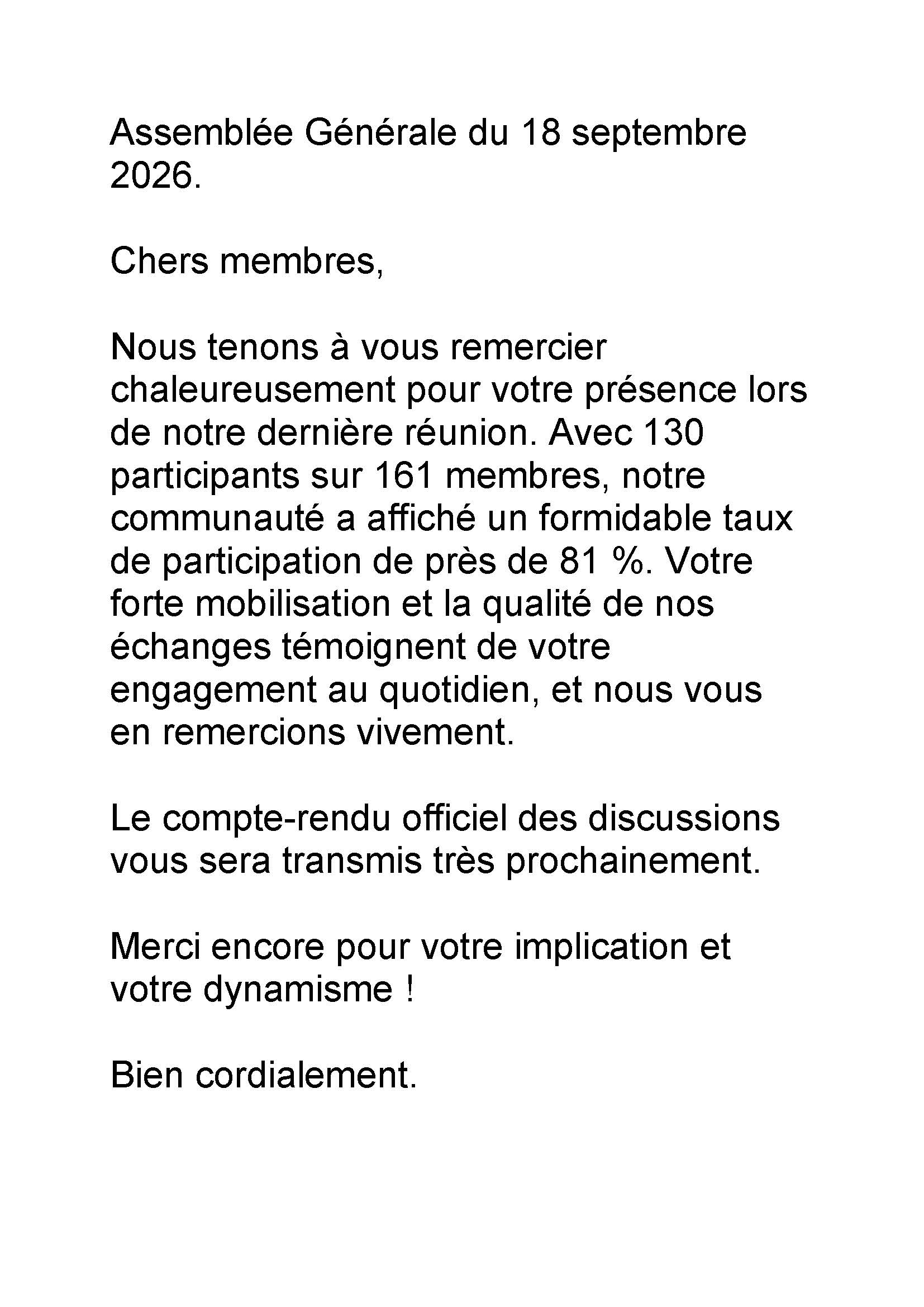 Assemblee generale du 18 septembre 2026