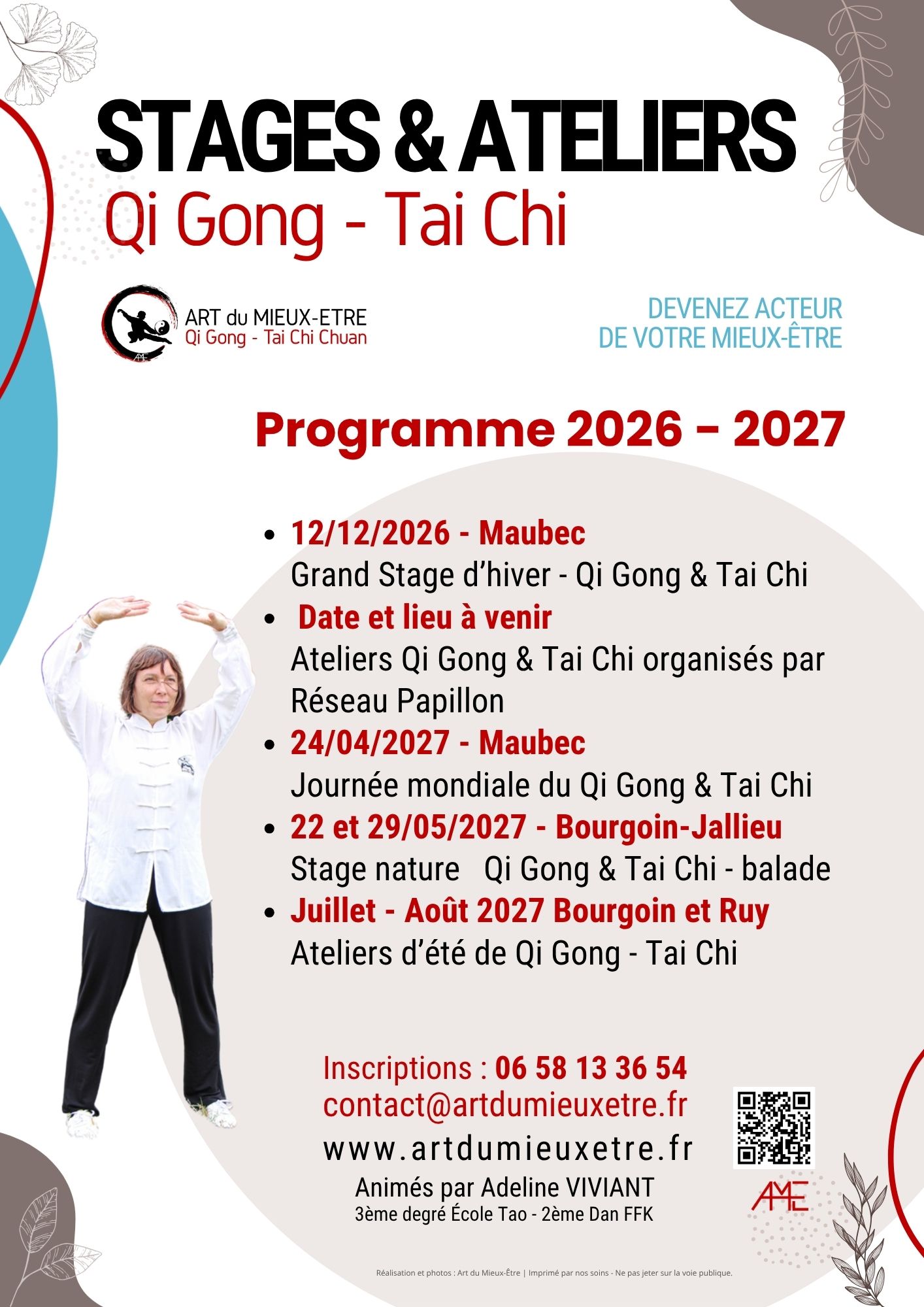 Qi gong tai chi stages 2026 2027 bourgoin maubec ruy isere art du mieux etre adeline viviant