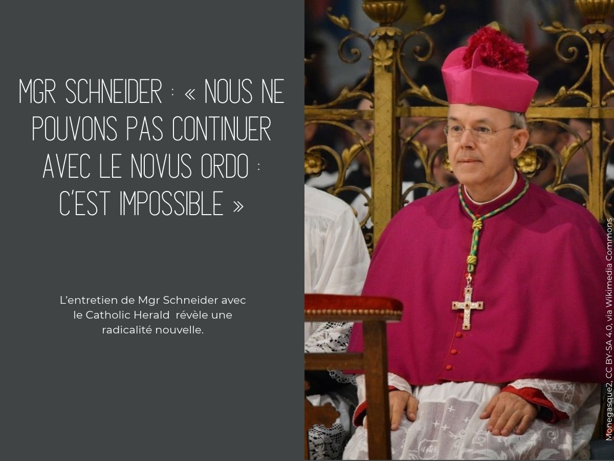 Mgr Schneider : « Nous ne pouvons pas continuer avec le Novus Ordo – c’est impossible »