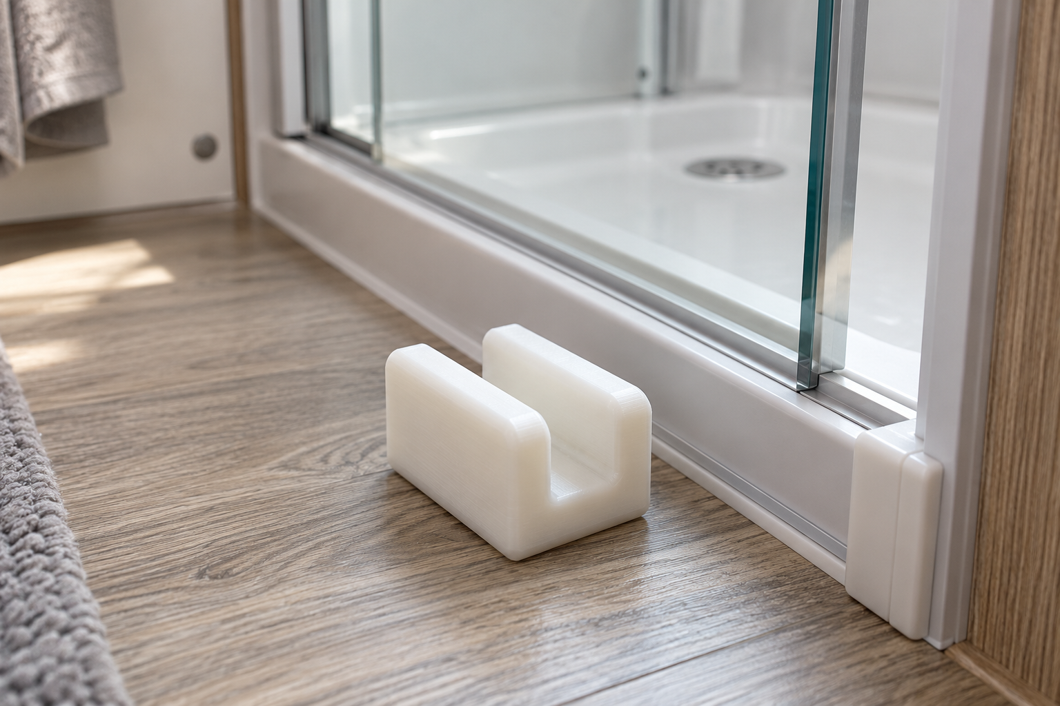 Illustration d’un guide de porte de douche de mobil-home à étudier sur mesure